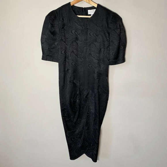 Adrianna Papell Women's Sz 6 Short Sleeve 100% Silk Patterned Sheath Dress Black - Picture 5 of 16